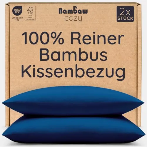 Bambaw Kopfkissenbezug Bambus 75x50 cm, 2-er Pack, nachhaltige Bambusfasern, Bettwäsche Sommer kühlend, weiche antiallergische Bettwäsche, antibakterielle & Anti Akne Bambus Kissenbezüge (Marineblau)
