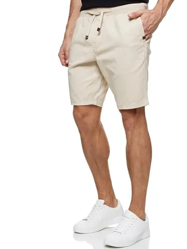 Indicode Herren Carver Chino Shorts mit Kordelzug aus Baumwolle | Bermuda Sommershorts für Männer Beige, L