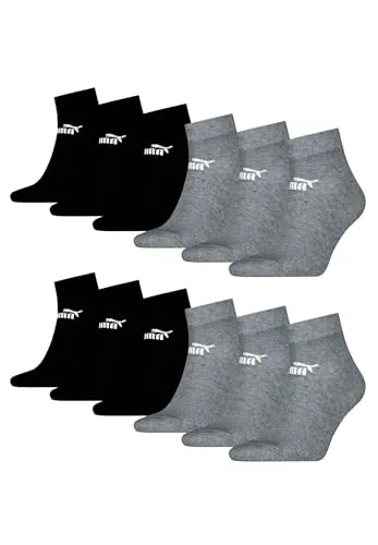 PUMA Unisex Quarter Socken Sneaker knöchelhoch für Damen Herren 12er Pack, Farbe:003 - grey/black, Socken & Strümpfe:39-42