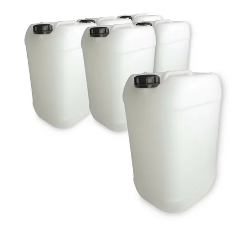 Trevendo Kanister 6 Stück Leerkanister HDPE, DIN 61, natur (25 Liter), lebensmittelecht, lebensmittelecht