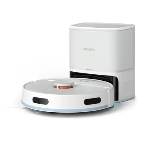 PHILIPS Saugroboter 2000 Serie mit Wischfunktion, Weiß, 130 Min. Laufzeit | Absaugstation inklusive, 2-in-1 Saug- und Wischroboter, Teppichboost, App-gesteuert (XU2100/20)
