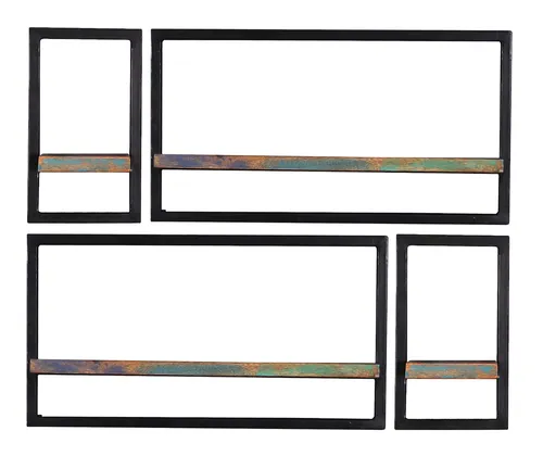 SIT Möbel Riverboat Wandregal-Set 4-teilig - Schwarz/Bunt - Regale mit einzigartigem Design, ideal für stilvolle Wohnräume und zur Präsentation Ihrer Lieblingsstücke.