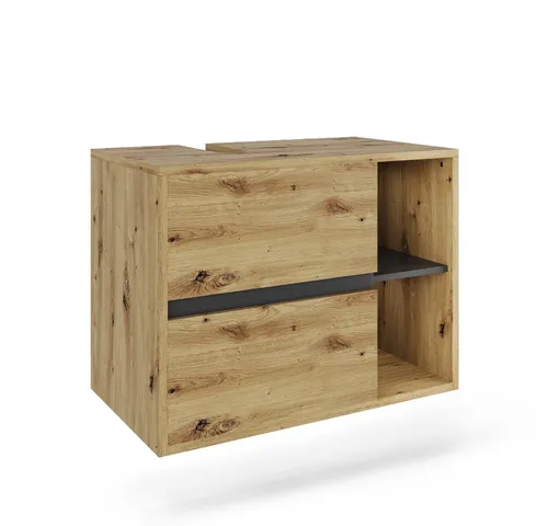 Vicco Waschbeckenunterschrank Viola, Artisan/Grau, 80 x 60 cm - Waschbeckenunterschrank mit 2 Schubladen und offenen Fächern für optimalen Stauraum. Elegantes Design und wandhängende Montage schaffen eine moderne Atmosphäre in Ihrem Badezimmer.