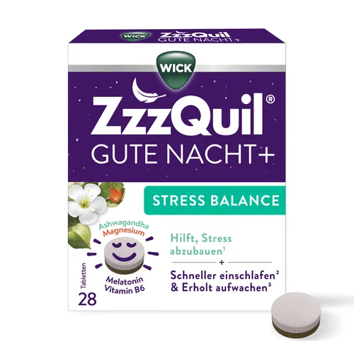 WICK ZzzQuil Gute Nacht+ Stress Balance mit Ashwagandha, Melatonin, Magnesium und Vitamin B6
