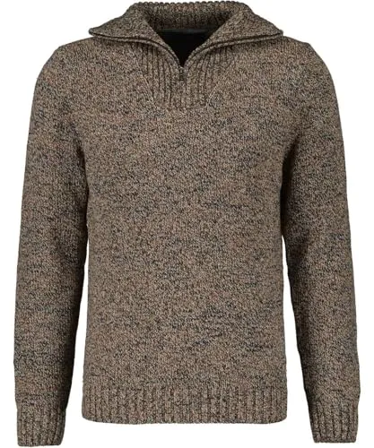 RAGMAN Herren Strickpullover mit Troyer-Kragen Taupe-Grau mouliniert-187, L