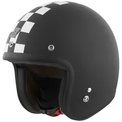 Bogotto V541 Scacco Jethelm, schwarz-weiss, Größe S - Motorradhelm mit Thermoplastik-Schale, Druckknöpfen für Helmschirm und gepolstertem Verschlussriemen – optimaler Schutz und Komfort für Männer.