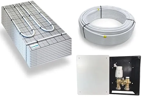 Warmwasser Tackerplatte Fußbodenheizung HoWaTech TAC Komplett Set 5/10m² Dämmplatte 20mm EPS WLG 045 DES und G-RTL Regelbox, Heizfläche:10.00m²