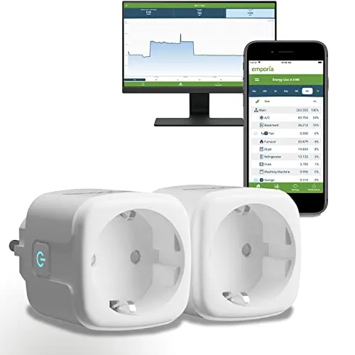 Emporia Intelligente Steckdose mit Energiemessung – WLAN-Stecker kompatibel mit Alexa und Google Home, 15A, mit Timer, App-Steuerung, Zeitplänen, Nur 2,4GHz WLAN (2er-Pack)