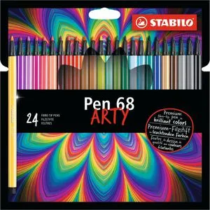 STABILO Premium-Filzstift Pen 68 ARTY - 24er Pack - Schreibutensilien mit 24 brillanten Farben, hohe Farbbrillanz und 24 Stunden Austrocknungsschutz ohne Kappe für kreatives Zeichnen und Schreiben.