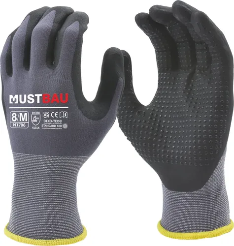 Mustbau Arbeitshandschuhe 3 Pack, Abriebfest Gartenhandschuhe Montagehandschuhe,Größe:L
