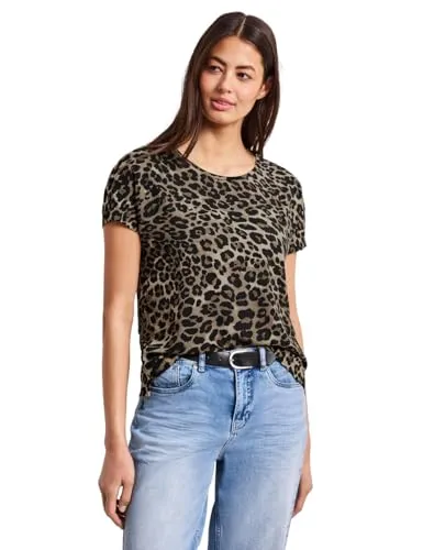 STREET ONE Print-Shirt mit Animal-Print, Black - Rundhalsshirt in Black mit stylischem Animal-Print, aus atmungsaktivem und elastischem Jersey für hohen Tragekomfort und lässigen Look.