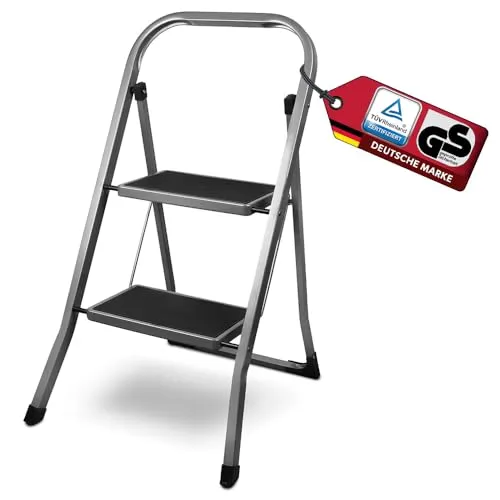 siwitec Trittleiter Klapptritt - 2-stufig, anthrazit - Haushaltsleiter mit robustem Stahl, Anti-Rutsch-Matten für Sicherheit und platzsparend aufbewahrbar.