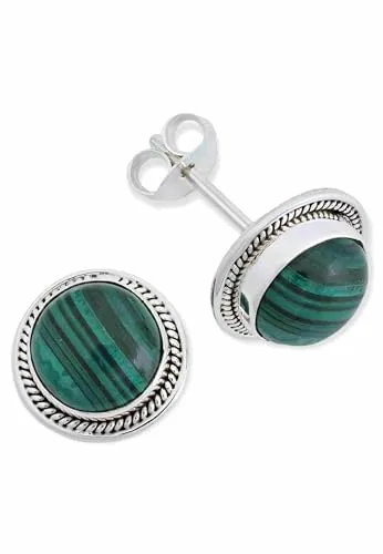 Ohrstecker 925 Silber Malachit grüner gestreifter Stein Edelstein Ohrringe echt Silber Damen Sterling Silber Stecker Geschenk(MOS-052-10)