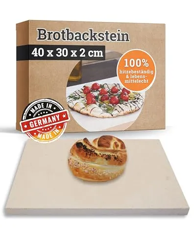 Feuerfest 123 Brotbackstein eckig 40x30x2cm - Pizzastein aus lebensmittelechter Schamotte, hitzebeständig bis 1.400 °C für perfekte Backergebnisse – ideal für Brot, Pizza, Kuchen und Flammkuchen.