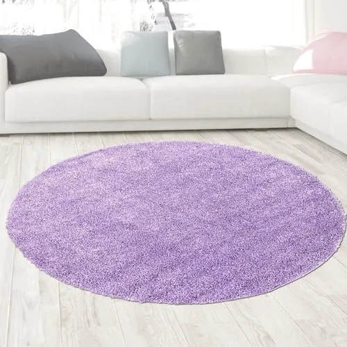 CARPETIA Modernes Wohndesign in Flieder: Luxuriöser Hochflor-Teppich Größe 120 cm Rund