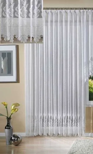 Jacquard Bogen Store Gardine 240x300 - Schiebevorhang aus 100% Polyester, pflegeleicht und chlorfrei, ideal für eine stilvolle Fensterdekoration in Weiß.