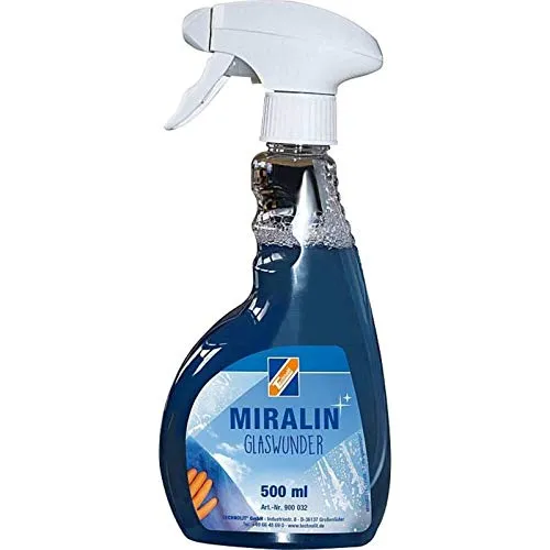 TECHNOLIT Miralin-Glaswunder, Glasreiniger, Fensterreiniger, Spiegelreiniger, Metallreiniger, Alureiniger, Inhalt:0.5 Liter