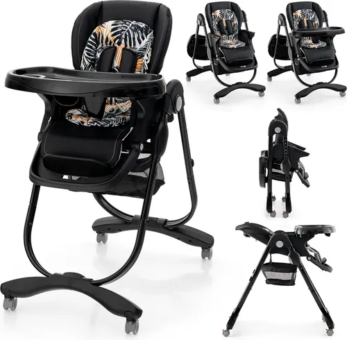 COSTWAY Baby Hochstuhl klappbar, Kinderhochstuhl mit verstellbarer Höhe, Rückenlehne & Fußstütze für 6–36 Monate (Schwarz)