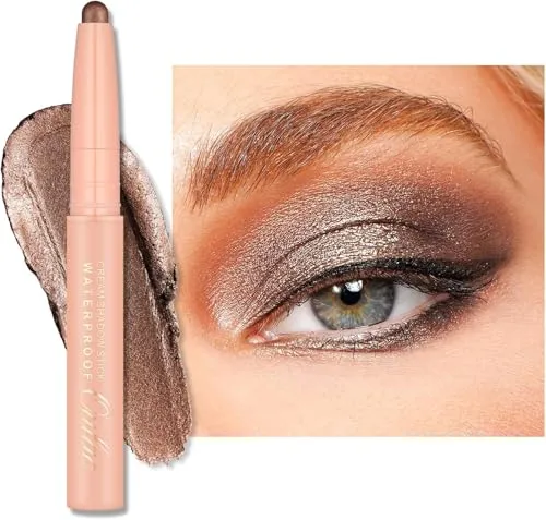 Oulac Dreh Lidschatten Stick Braun Metallic-Finish – Wasserfest & Wischfest, Hält 16 Stunden+, Cremig-seidige Textur, Vegan 15 Velvet Teddy