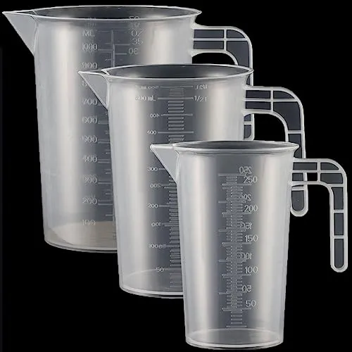 Stück Messbecher Kunststoff Set Mit Griff Gramm Skala 250ml+500ml+1000ml, Hitzebeständig Präzision Messbecher für Waschmittel, Küche, Labor, die Autopflege feine Skala Lebensmittelecht Transparent 3