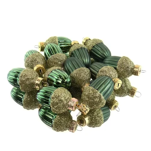 Kaemingk Weihnachtsanhänger Eicheln Piniengrün Ø 3 cm aus Glas - 12er Set