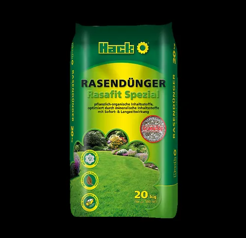 Hack Rasendünger Rasafit SPEZIAL 20 kg - Dünger für Rasen mit Langzeitwirkung, ideal für üppige grüne Flächen im Außenbereich. Organisch-mineralisch für gesunde Pflanzen.