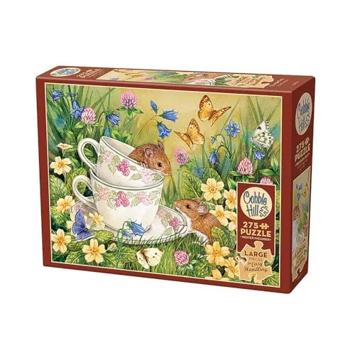 Cobble Hill 3848012 Tee für Zwei, 275 Teile Puzzle, Kinderpuzzle mit großen Teilen inkl. Puzzleposter, für Kinder ab 9 Jahren, Blumen, Mäuse