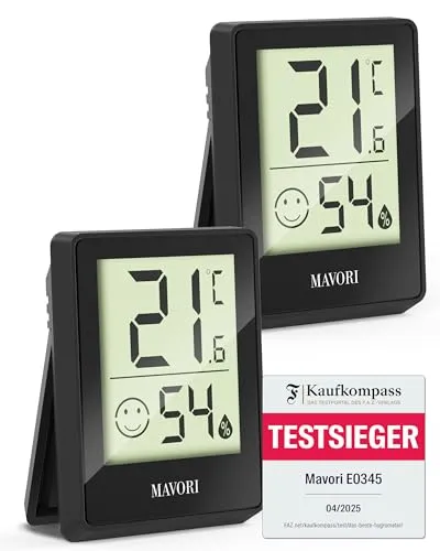 MAVORI® 2 St. Hygrometer Thermometer innen - präziser Temperatur&Luftfeuchtigkeitsmesser innen - Thermometer Hygrometer innen, Temperaturmessgerät, Hydrometer Feuchtigkeit digital (Schwarz, 2er Set)
