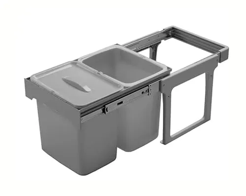 Ekotech Abfallsammler EKKO Easy 40 grau 2x 16 Liter - Haushaltszubehör für effiziente Abfalltrennung im Unterschrank, inklusive praktischem Biodeckel und einfacher Entnahme der Inneneimer.
