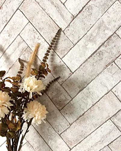 Newroom Tapete Weiß Vliestapete Ziegelstein - Steintapete Modern Creme Hellgrau Klinker Fischgräten Steinoptik 3D Optik Backstein Fischgrätmuster inkl. Tapezier-Ratgeber