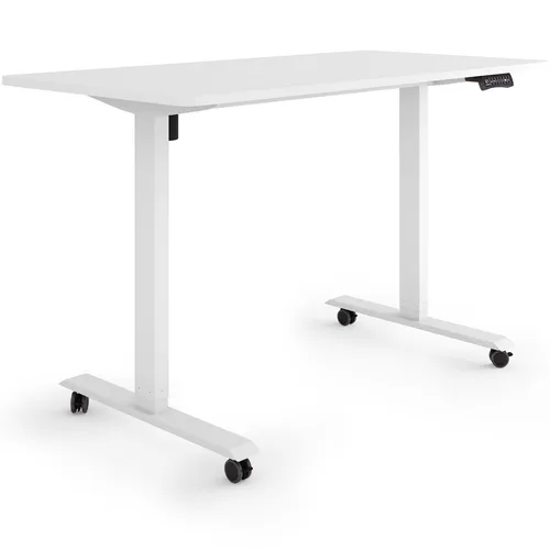 ESMART Germany ETX-121WW Steh-Sitz-Schreibtisch - Ergonomischer Schreibtisch auf Rollen, elektrisch höhenverstellbar von 78,5 bis 128,5 cm, mit 3x Memory und Aktivitätserinnerung für gesunde Arbeitsweise.