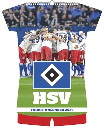 N Neumann - Hamburger SV 2026 – Trikotkalender 34x42 cm mit 12 Monatsblättern, 2-sprachigem Kalendarium & Spiralbindung, origineller Fußball-Wandkalender in Trikotform für Fans: Trikot-Kalender 2026
