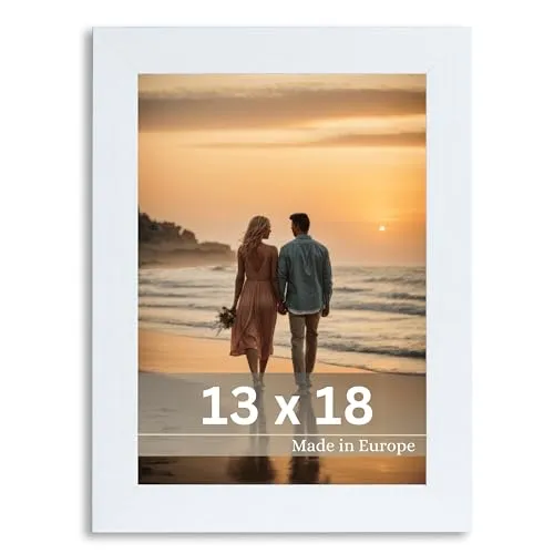 VictoR Bilderrahmen Dix 13x18 cm in Weiß - moderner Holzrahmen mit bruchsicherem Acrylglas - Bilderrahmen Weiß 13x18 - Fotorahmen Holz