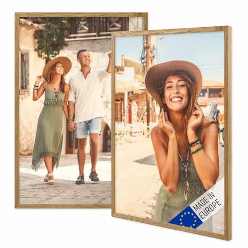PHOTOLINI Bilderrahmen 2er Set aus Massivholz - Zeitloses 2er Set mit bruchsicherer Acrylglasscheibe. Ideal für die stilvolle Präsentation Ihrer Erinnerungen in jedem Raum. Robuste Holzrahmen für kreative Wandgestaltungen.