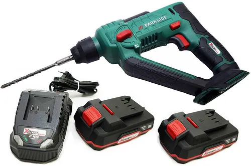 Parkside Akku-Bohrhammer 20V PABH 20-Li D4 – Vielseitiger Akkubohrer - Kraftvoller Akku-Bohrhammer für Mauerwerk, Metall und Holz. Mit 2 Funktionen: Hammerbohren und Schrauben. Inklusive LED-Arbeitsleuchte und praktischem Koffer für optimalen Einsatz.