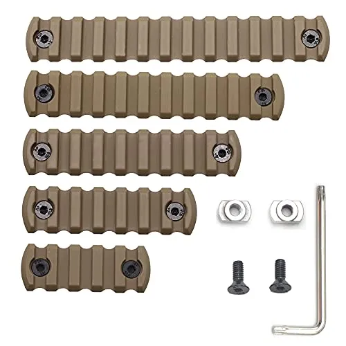 GOODTAC 5pcs Aluminium M-Picatinny Rail, 5, 7, 9, 11, 13 Slot Lightweight M-System Picatinny Rail Section Zubehör für M- Kompatibles System mit 10 T-Muttern & 10 Schrauben & 1 Allenschlüssel (Tan)