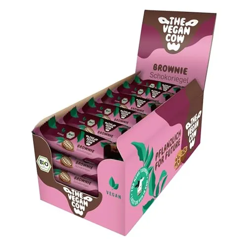 THE VEGAN COW Schokoriegel - Brownie - 24 x 40g - Leckere Schokoriegel mit einer soffen Brownie-Füllung und knackigen Schokostückchen – perfekt für den süßen Snack zwischendurch. 100 % pflanzlicher Genuss aus kontrolliert biologischem Anbau.
