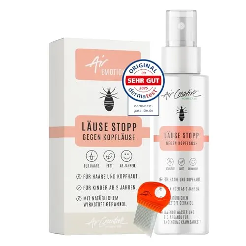Air Creative - Läuse Abwehrspray für Kinder - dermatologisch getestet - pflanzliches - Läusespray mit Geraniol, Lavendelwasser & Bio-Arganöl das schützt & das Kämmen erleichtert 100 ml (1er Pack)