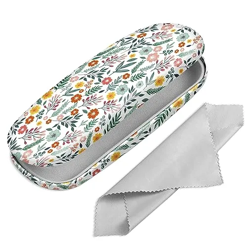 FINTIE Hardcase Brillenetui - Tragbare Hartschale Brillenetui mit Brillenputztuch - Etui für Brillen und Sonnenbrille, Frühlingblume