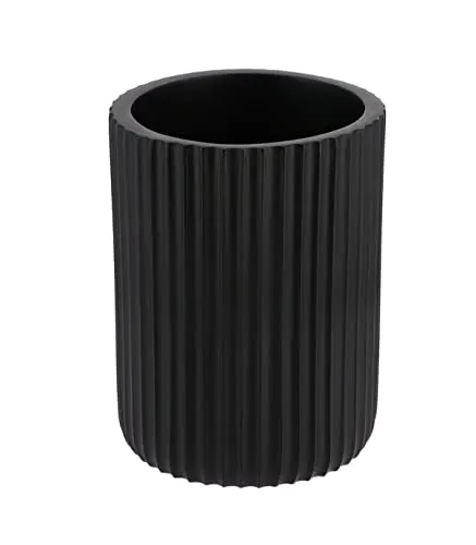 Tendance - Zahnputzbecher und Zahnbürstenhalter aus Kunstharz, geriffelt, Mattschwarz