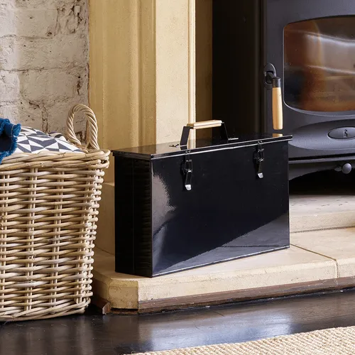 Heißasche Träger Kaminaschekasten Stahlbehälter mit Verschlüssen 45x26x12cm V...