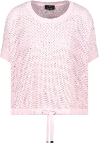 Monari Strickpullover mit Strasssteinen - Eleganter Ajour-Strickpullover aus 100% Baumwolle, mit funkelnden Strasssteinen und charmantem Bindeband am Saum – ideal für stilvolle Anlässe.