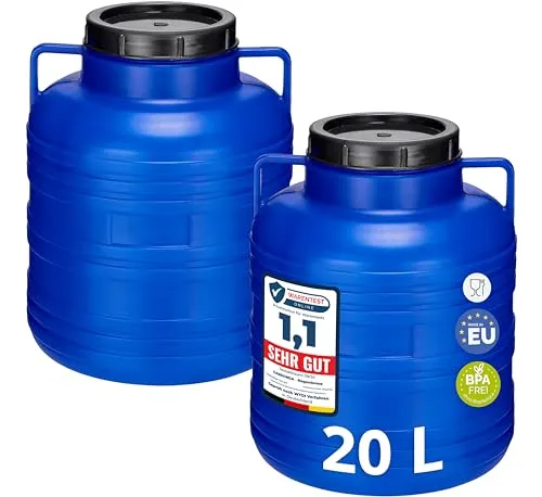 Garronda Set 2x 20 Liter Weithalsfass - BPA-frei Futtertonne - Set aus 2 BPA-freien 20L Fässern, ideal für Lebensmittelaufbewahrung und vielseitige Anwendungen im Garten oder Werkstatt. Robust und leicht zu reinigen dank Weithals-Design.