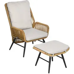 Outsunny Rattan Sitzgruppe mit Relaxsessel und Fußhocker - Sitzgruppe aus hochwertigem PE Rattan für Garten und Balkon, mit verstellbarer Rückenlehne für ultimativen Komfort. Belastbar bis 120 kg, ideal für entspannte Stunden im Freien.