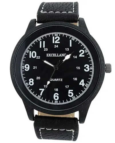 Excellanc Lederimitaionsarmband Herrenuhr, schwarz/ZB schwarz