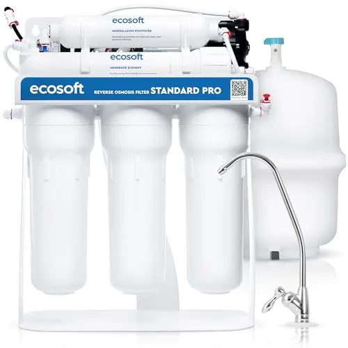 Ecosoft Umkehrosmoseanlage Standard PRO | 5 Stufen Untertisch Wasserfilter | 8 Liter per Stunde | mit Pumpe und Metalllgestell