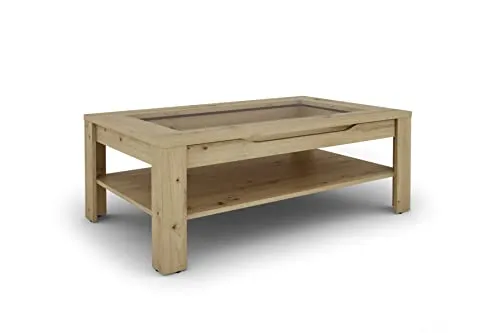 Couchtisch Ralph, braun, 110 x 43 cm - Rechteckiger Couchtisch in modernem Design mit zusätzlicher Ablageplatte und schickem Glasausschnitt. Ideal für stilvolle Wohnzimmer. Qualität von Höffner!