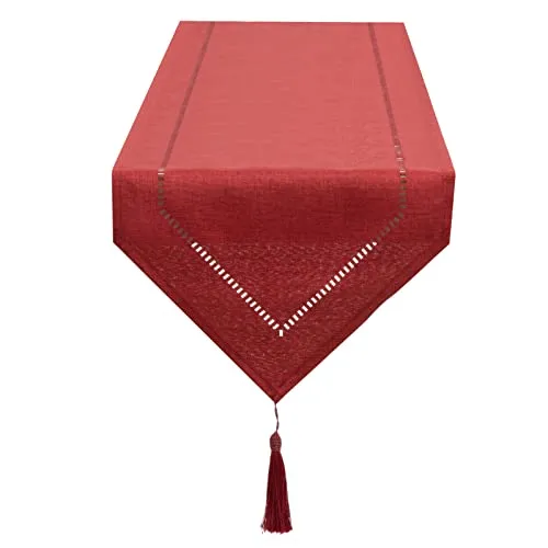 SANLEHAUSE Tischläufer Leinen Rot 32 x 180 cm, Hochwertiger Leinenoptik Einfarbiger Modern Pflegeleicht für Esstisch, Couchtisch, Restaurant, Dekoration
