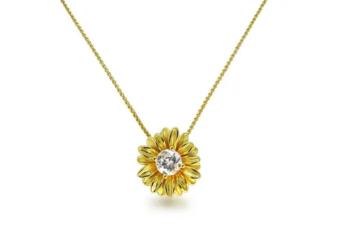 Schöner-SD Kette mit Anhänger Blüte 15 mm Kette 925 Silber vergoldet oder silbern mit Zirkonia, Blumen-Form
