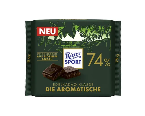 Ritter SPORT Schokolade, Ritter Sport Die Aromatische Edel-Bitterschokolade Packung 75g